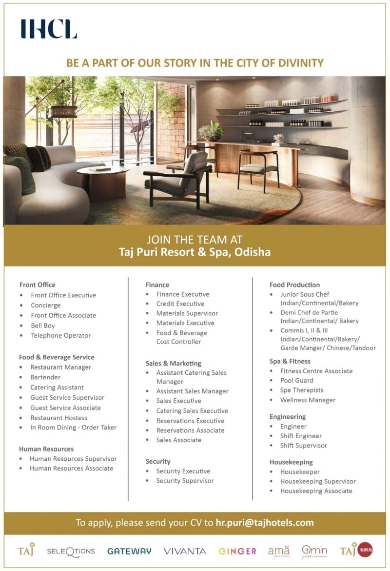 Taj Puri Resort Jobs | Taj Puri Resort Vacancies 2024 | Taj Puri Resort Careers | Job Openings at Taj Puri Resort & Spa | JobKing | Taj Puri Resort Job Opportunities 2024 | Taj Puri Resort Job Vacancy 2024 | Taj Puri Resort Recruitment 2024 | Pre-Opening Jobs at Taj Puri Resort & Spa | IHCL Jobs | IHCL Careers | Hotel Jobs India | Taj Puri Resort & Spa Odisha Address